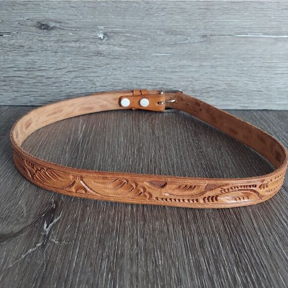 Tooled Leather Belt 35" Long - Picture 2 of 4